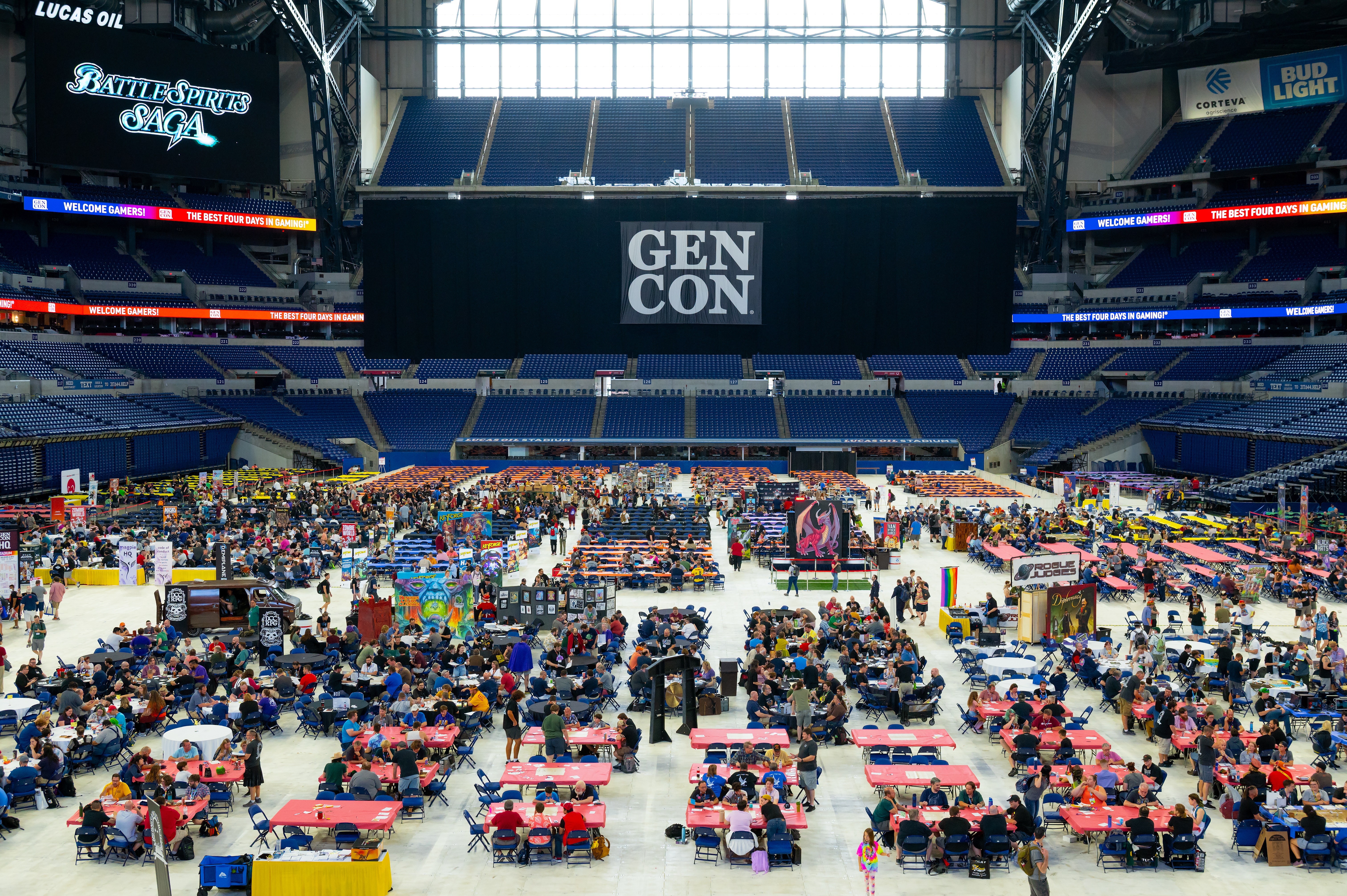 GenCon 2023 image showing the convention center and a large crowd of people